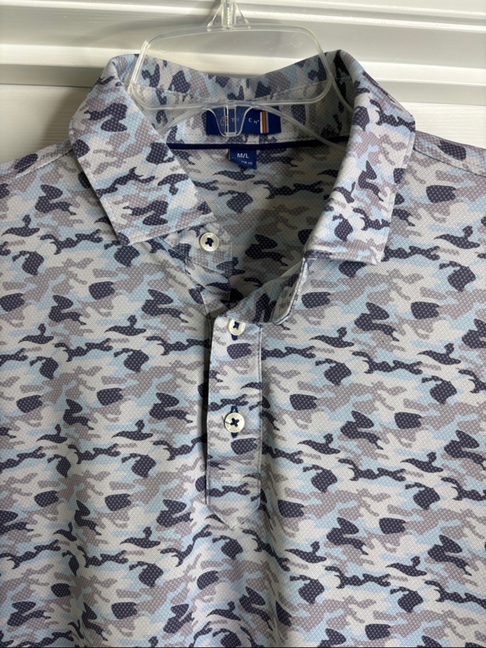 Men's Stitch Camouflage Print Polo Shirt - Light Blue/Grey large